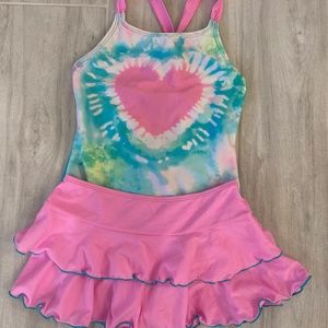 Cat & Jack Girls Heart Tie-dye One Piece Swimsuit with Skirt 10/12